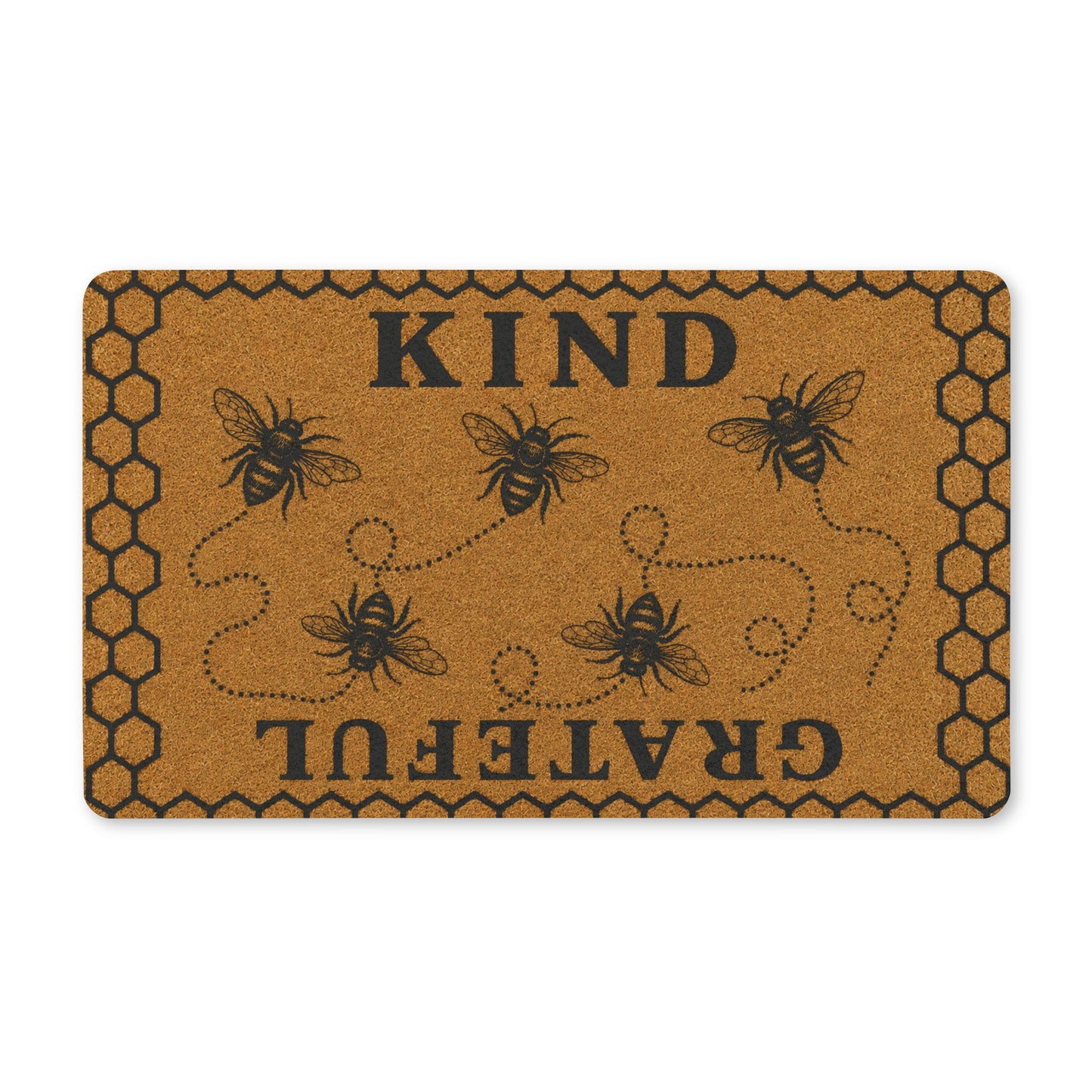 Kind & Grateful Bee Doormat — Decorative Polyester Welcome Mat