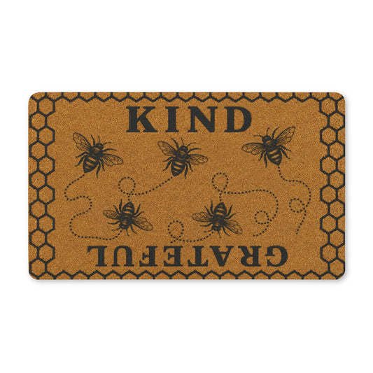 Kind & Grateful Bee Doormat — Decorative Polyester Welcome Mat
